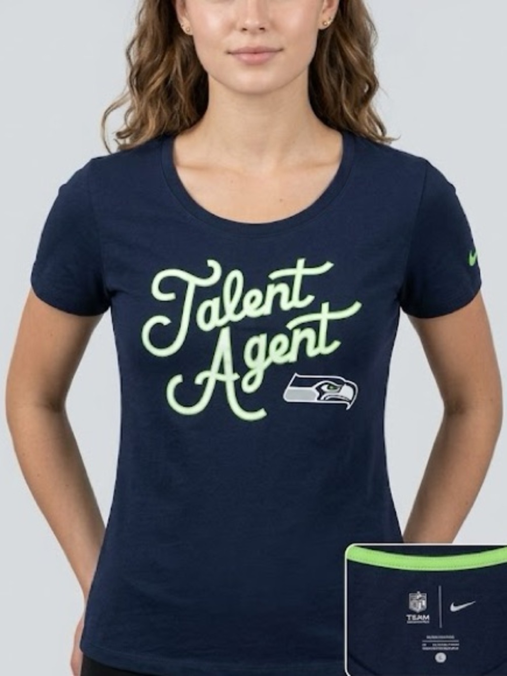 Nike Women's Seattle Seahawks Navy Talent Agent Cotton T-Shirt In Size Medium